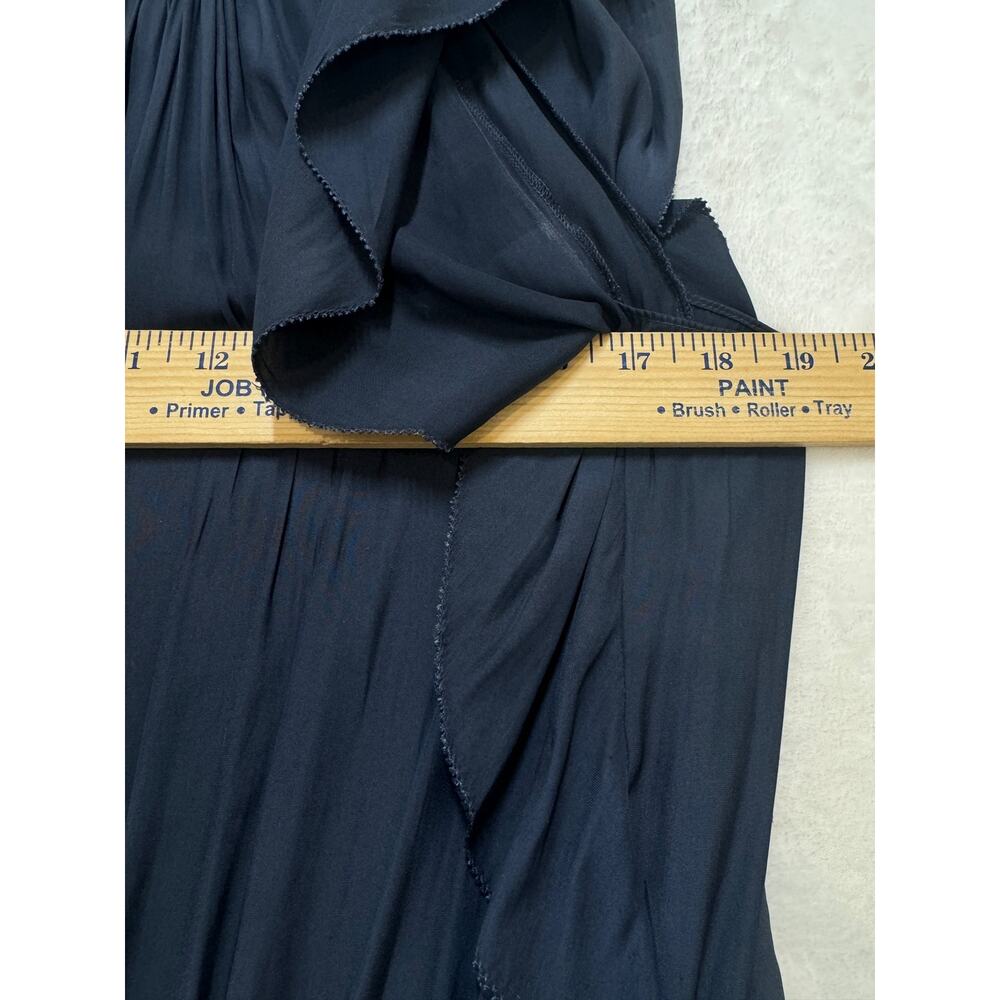 Ramy Brook Wrenn Embellished Blouson Midi Dress Size M Navy Satin Flutter Sleeve - Picture 10 of 15